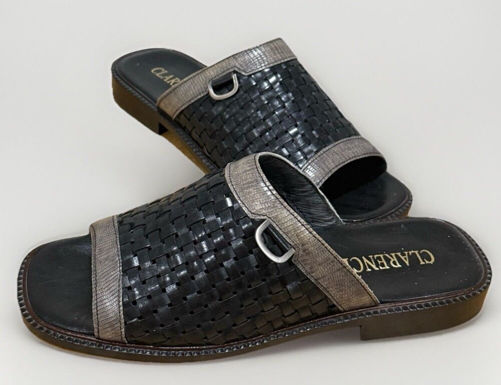 Clarence Italian Woven Leather Slides  Mens Sz 10 Made In Italy Resort-wear NWOT